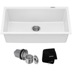 31 Inch Undermount Single Bowl Kitchen Sink  - 31” Granite Undermount Single Bowl White Kitchen Sink view