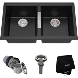 33 Inch Undermount 50/50 Double Bowl Granite Kitchen Sink - Main View view
