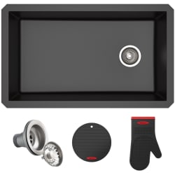 32 Inch Undermount Single Bowl Granite Kitchen Sink - Black Main View view