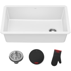 32 Inch Undermount Single Bowl Kitchen Sink  - 32” Granite Undermount Single Bowl White Kitchen Sink view