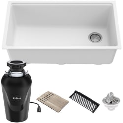 32-inch Undermount Granite Composite Single Bowl Kitchen Sink  - 32" Undermount Single Basin Granite Composite Kitchen Sink with Drying Rack, Basket Strainer, Cutting Board, and Garbage Disposal view