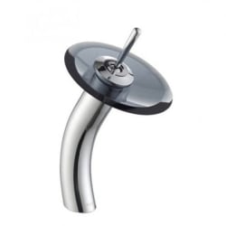 Single Lever Waterfall Vessel Faucet - Single Lever Vessel Glass Waterfall Bathroom Faucet Chrome with Black Clear Glass Disk view
