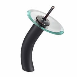 Waterfall Single Handle Vessel Bathroom Faucet  - Waterfall Bathroom Faucet with Clear Glass Disk in Oil Rubbed Bronze view