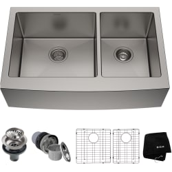 36 Inch Farmhouse 60/40 Double Bowl Kitchen Sink - 36" Apron Front Farmhouse 16 Gauge 60/40 Double Bowl Stainless Steel Kitchen Sink view