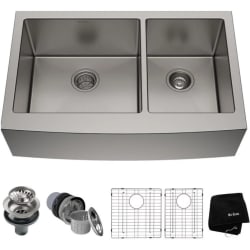 36 Inch Farmhouse Double Bowl Kitchen Sink  - 36 Inch Double Bowl Farmhouse Kitchen Sink with Pull-Down Faucet & Soap Dispenser view