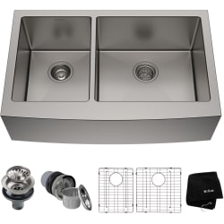 33 Inch Farmhouse 60/40 Double Bowl Kitchen Sink - 33" Apron Front Farmhouse 16 Gauge 40/60 Double Bowl Stainless Steel Kitchen Sink view
