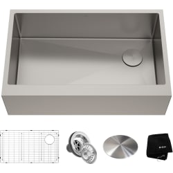 33 Inch Farmhouse Single Bowl Stainless Steel Kitchen Sink Kit  - 33" Flat Apron Front Farmhouse 16 Gauge Single Bowl Stainless Steel Kitchen Sink view