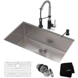 30 Inch Undermount Kitchen Sink  - 30" Undermount Kitchen Sink w/ BoldenCommercial Pull-Down Faucet and Soap Dispenser in Stainless Steel/Matte Black view