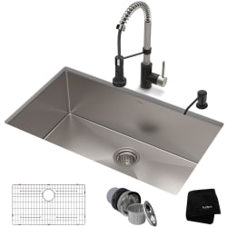 32 Inch Undermount Kitchen Sink  - 32" Undermount Kitchen Sink w/ Bolden Commercial Pull-Down Faucet and Soap Dispenser in Stainless Steel/Matte Black view