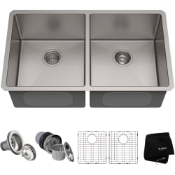 33 Inch Undermount 50/50 Double Bowl Kitchen Sink - 33 Inch Undermount 16 Gauge Stainless Steel 50/50 Double Bowl Kitchen Sink view