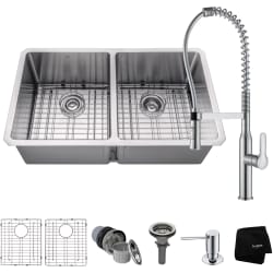 33 Inch Double Bowl Kitchen Sink and Commercial Faucet Combo - Chrome Set View view
