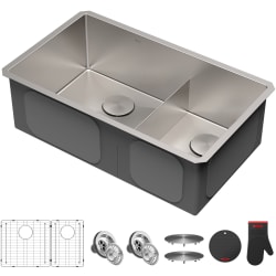 32 Inch Undermount Double Bowl Kitchen Sink  - 32" Undermount 60/40 Double Bowl 16 Gauge Stainless Steel Kitchen Sink and Accessories view