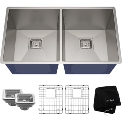 31-1/2 Inch Zero-Radius 50/50 Double Bowl Stainless Steel Kitchen Sink - Top View view