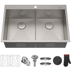 33 Inch Drop-In Stainless Steel Double Bowl Kitchen Sink  - Main View view