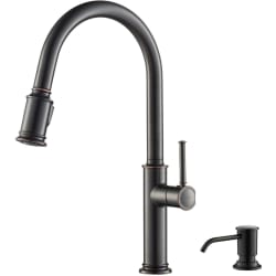 Single Handle Pull Down Kitchen Faucet - Single Handle Pull Down Kitchen Faucet with Deck Plate and Soap Dispenser in Oil Rubbed Bronze view