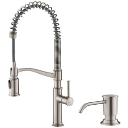 Single Handle Pull Down Commercial Style Kitchen Faucet - Commercial Style Pull-Down Kitchen Faucet with Deck Plate and Soap Dispenser in Spot Free Stainless Steel view
