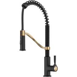 2-Function Single Handle Pull Down Kitchen Faucet  - TorakTM Commercial Style 2-Function Single Handle Pull Down Kitchen Faucet in Spot-Free Brushed Brass / Matte Black view