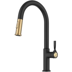 2-Function Single Handle Pull Down Kitchen Faucet  - 2-Function Single Handle Pull Down Kitchen Faucet in Spot-Free Brushed Brass / Matte Black view