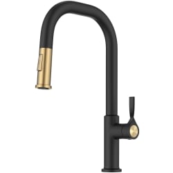 2-Function Single Handle Pull Down Kitchen Faucet  - 2-Function Single Handle Pull Down Kitchen Faucet in Spot-Free Brushed Brass / Matte Black view