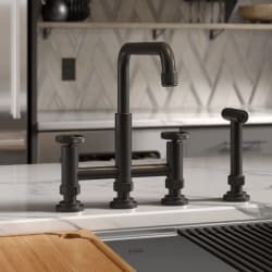 Color-Changing Industrial Bridge Kitchen Faucet - Color-Changing Industrial Bridge Kitchen Faucet with Side Sprayer and ColorSmart™ Technology in Matte Black / Grey view