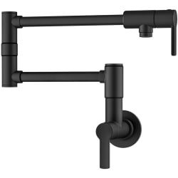 Single Hole Wall Mounted Pot Filler Kitchen Faucet  - Wall Mount Pot Filler Kitchen Faucet with Retractable Arm in Matte Black view