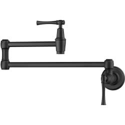 Single Hole Wall Mounted Pot Filler Kitchen Faucet  - Wall Mount Pot Filler Kitchen Faucet with Retractable Arm in Matte Black view
