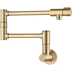 Single Hole Wall Mounted Pot Filler Kitchen Faucet  - Wall Mount Pot Filler Kitchen Faucet with Retractable Arm in Spot-Free Brushed Brass view