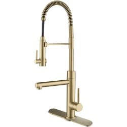 2-Function Commercial Pre-Rinse Sprayer Kitchen Faucet - Artec Pro™ 2-Function Commercial Style Pre-Rinse Kitchen Faucet with Pull-Down Spring Spout and Pot Filler in Spot Free Antique Champagne Bronze Finish with Matching Deck Plate view