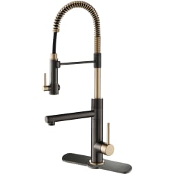 2-Function Commercial Pre-Rinse Sprayer Kitchen Faucet  - Artec Pro™ 2-Function Commercial Style Pre-Rinse Kitchen Faucet with Pull-Down Spring Spout and Pot Filler in Black Stainless Steel/Brushed Gold view