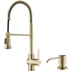 Single Handle Commercial Kitchen Faucet - Britt™ Single Handle Commercial Kitchen Faucet with Deck Plate and Soap Dispenser in Spot Free Antique Champagne Bronze Finish view