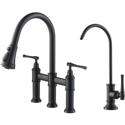 Transitional Bridge Pull-Down Kitchen Faucet - Allyn™ Transitional Bridge Kitchen Faucet and Water Filter Faucet Combo in Matte Black view