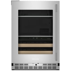 24 Inch Built-In Undercounter Dual Zone Beverage Center  - 24" Beverage Center with Glass Door and Wood-Front Racks view