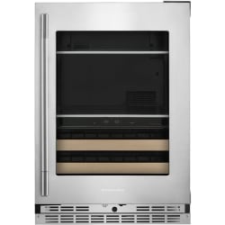 24 Inch Built-In Undercounter Dual Zone Beverage Center  - 24" Beverage Center with Glass Door and Wood-Front Racks view