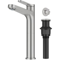 Single Handle Vessel Bathroom Faucet  - Single Handle Vessel Bathroom Faucet in Spot-Free Brushed Nickel with Pop Up Drain and Supply Lines view