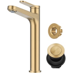 Single Handle Vessel Bathroom Faucet  - Single Handle Vessel Bathroom Faucet in Spot-Free Brushed Brass with Pop Up Drain and Supply Lines view