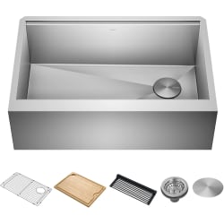 30 Inch Kore™ Workstation Single Bowl Farmhouse Flat Apron Front Kitchen Sink - 30 Inch Kore™ Workstation Single Bowl Farmhouse Flat Apron Front Kitchen Sink with, Five Piece Chef's Kit view