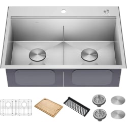 30 Inch Kore™ Top-Mount Workstation Double Bowl Kitchen Sink - 30" Drop-In / Top Mount Workstation 16 Gauge Stainless Steel Double Bowl Kitchen Sink with Accessories view