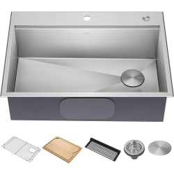 30 Inch Kore Workstation Stainless Steel Kitchen Sink - 30 Inch Kore Workstation Stainless Steel Kitchen Sink with 5 Piece Chef's Kit view