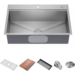 Kore 33" Drop-In Workstation 16 Gauge Single Bowl Kitchen Sink - 33 Inch Drop-In 16 Gauge Stainless Steel Single Bowl Kitchen Sink with Accessories view