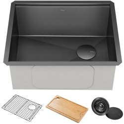 Kore™ Undermount Workstation Single Bowl Kitchen Sink  - 23 Inch Undermount Workstation Single Bowl Stainless Steel PVD Gunmetal Kitchen Sink view