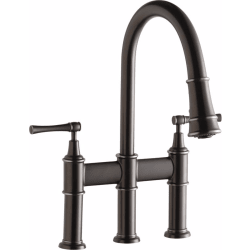 Double Lever Pull-Down Kitchen Faucet  - Three Hole Bridge Faucet with Pull-down Spray and Lever Handles view