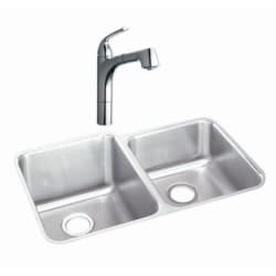 31 Inch Undermount Double Bowl Stainless Steel Sink Package  - Featured View with Chrome Faucet view