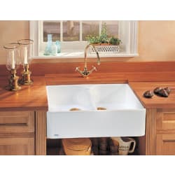 31 Inch Apron Front Double Bowl Fireclay Sink: White - Main view