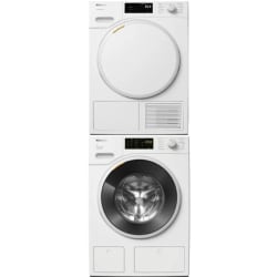 Stacked Front Load Washer and Electric Dryer Set in White - Front Load Washer set view