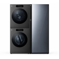 Stacked Front Load Washer and Electric Dryer Set in Black Steel  - Laundry Set with Styler view
