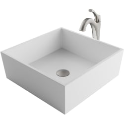 16 4/5 Inch White Matte Solid Surface Square Bathroom Vessel Sink and Arlo™ Faucet Combo Set  - Brushed Nickel view