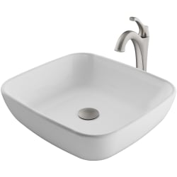 18 Inch Square White Porcelain Ceramic Bathroom Vessel Sink and Arlo™ Faucet Combo Set  - Brushed Nickel view