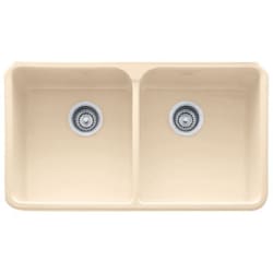 31 Inch Apron Front Double Bowl Fireclay Sink: Bisque - Bisque / Biscuit view