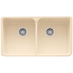 35 Inch Apron Front Double Bowl Fireclay Sink  - Bisque / Biscuit view
