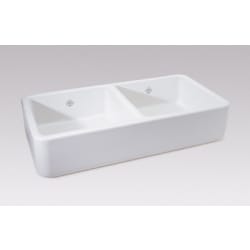 36 Inch Apron Front Double Bowl Fireclay Kitchen Sink  - White view